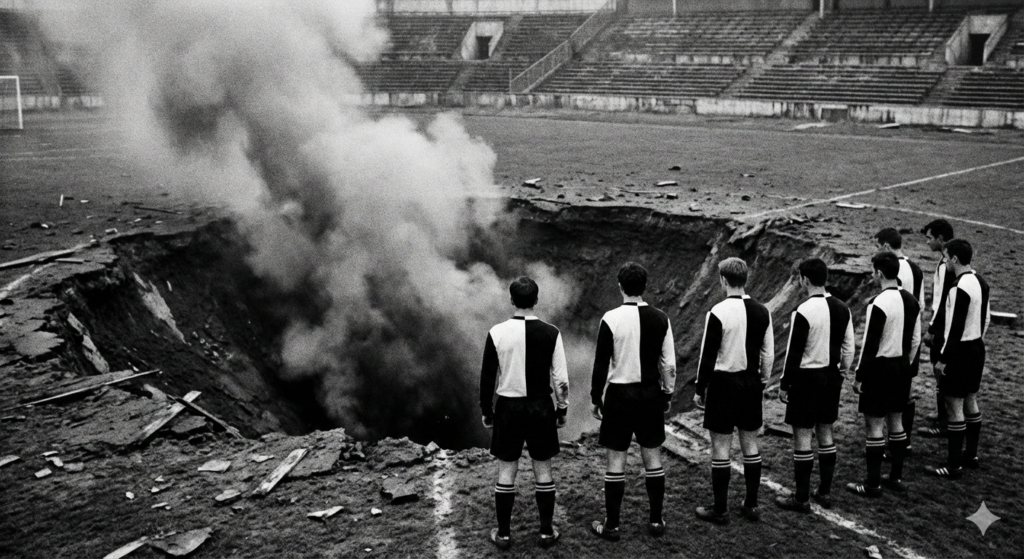Jugadores de Unionistas de Salamanca mirando un agujero en el campo, ilustrando los problemas en la posición de lateral izquierdo en Primera RFEF.