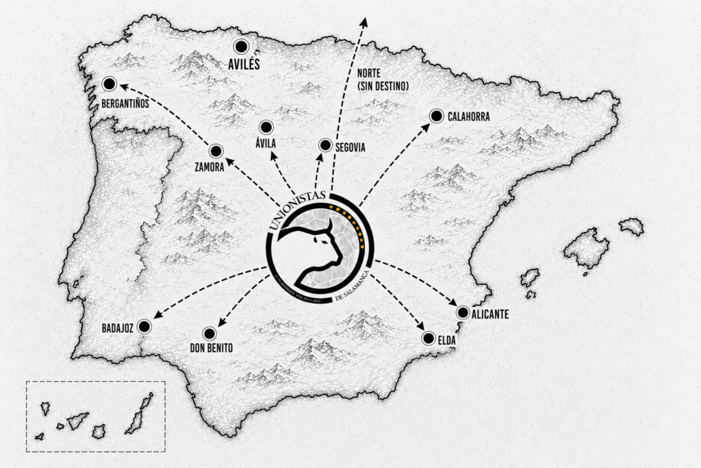 Mapa de destinos de los exfutbolistas de Unionistas de Salamanca en el verano de 2026.
